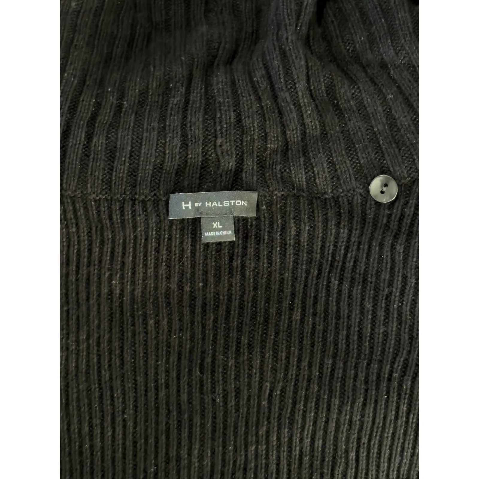 H by Halston Silk Cashmere Blend Black Knit Cardigan XL Faux Fur Collar Luxury - Image 9