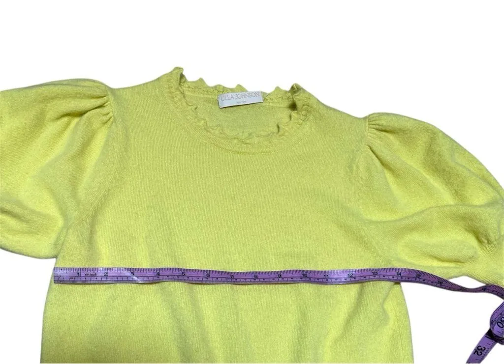 Ulla Johnson Lotta Scallop Edge Short Sleeve Yellow Cashmere Sweater Size Med - Image 11