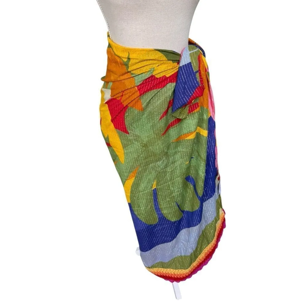 Farm Rio Palm Print Rainbow Crochet Accent Coverup Sarong One size - Image 3