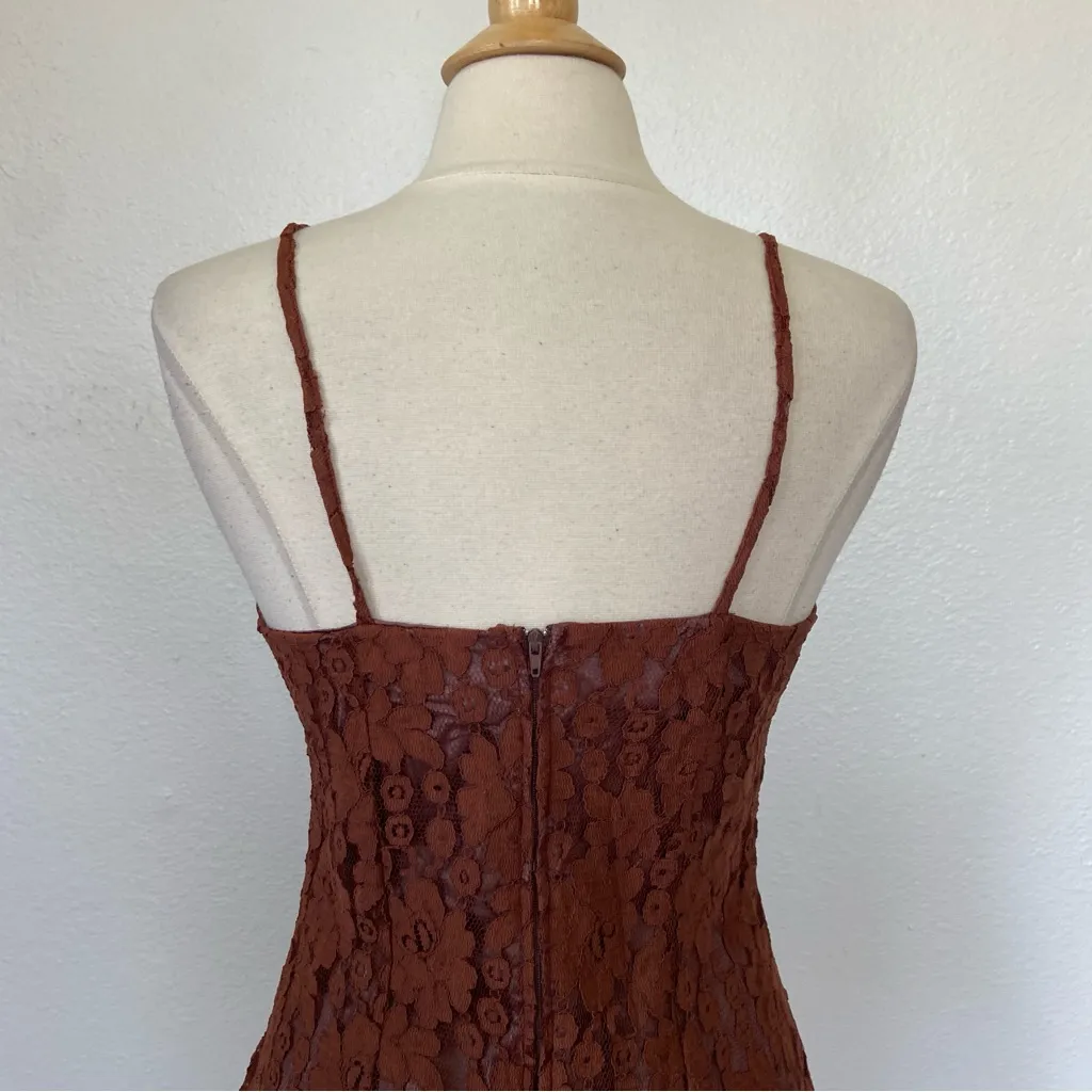 Vintage 70s 80s Brown Lace Sleeveless Sheath Cocktail Dress Size L - Image 6