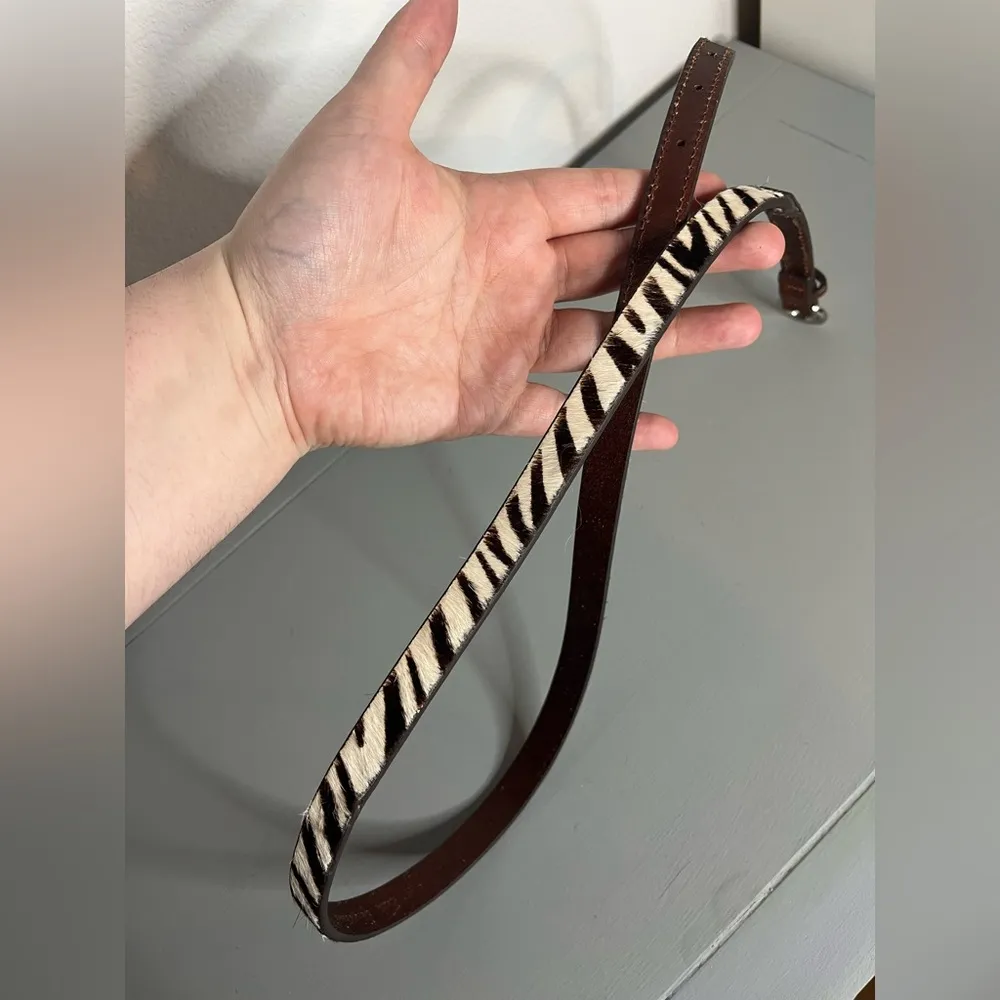 Ann Taylor LOFT Full Genuine Leather Real Animal Fur Zebra Print Dyed VTG Belt S - Image 6