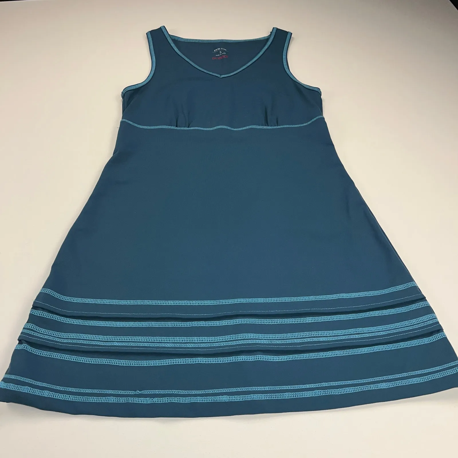 Title Nine Teal Sleeveless V-Neck Shift Dress Contrast Stitching Size S - Image 10