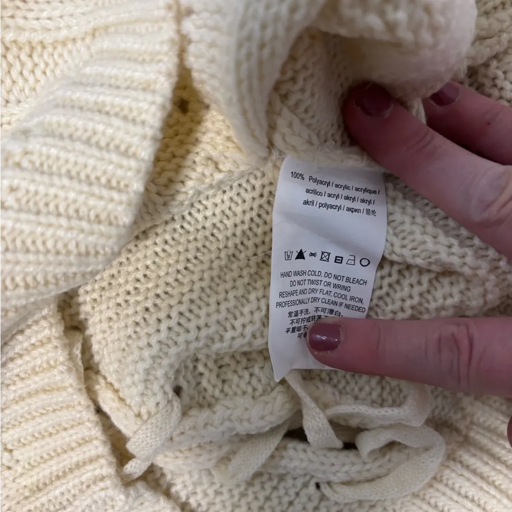 Cream crochet cropped knit sweater with criss cross back detail #crochet - Image 3