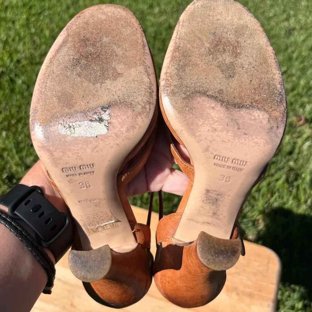 Miu Miu Brown Leather T Strap Heels Size 36 / US 6 - Image 8