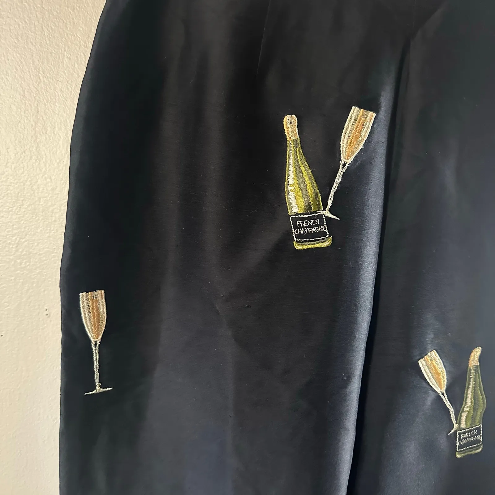 Vintage Allison Taylor Black Silk Pants Champagne Embroidery Size 8 - Image 10