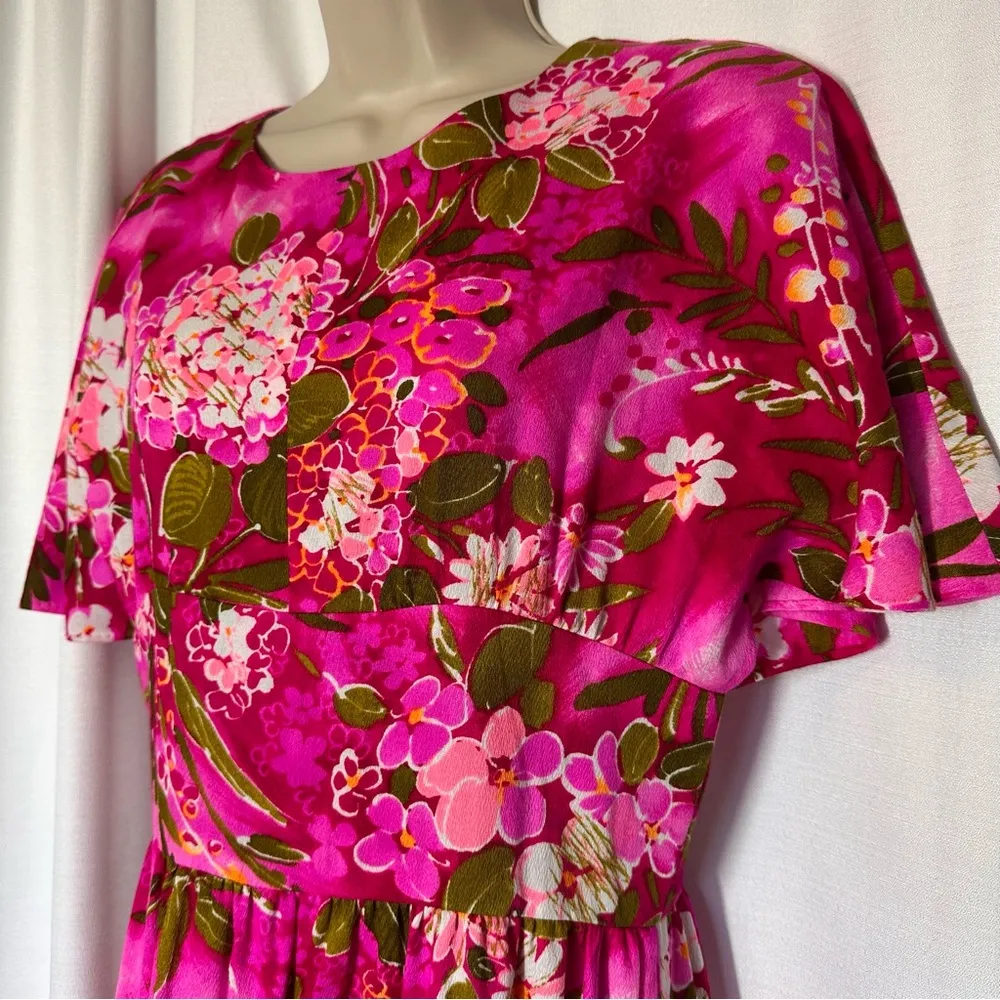 New Women's Dress S Pink Floral Maxi Boho Garden Party Barbie Handmade Vacation - Image 2