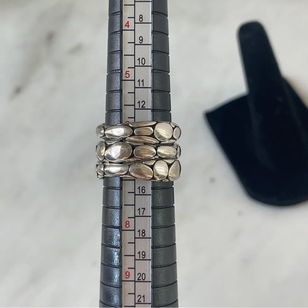 John Hardy Stackable .925 Sterling Silver 3 Piece Textured Rings Pebble - Image 6