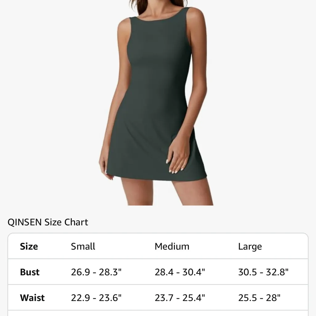 NWT QINSEN Women’s Dark Green Open Back Tennis Dress - Image 10