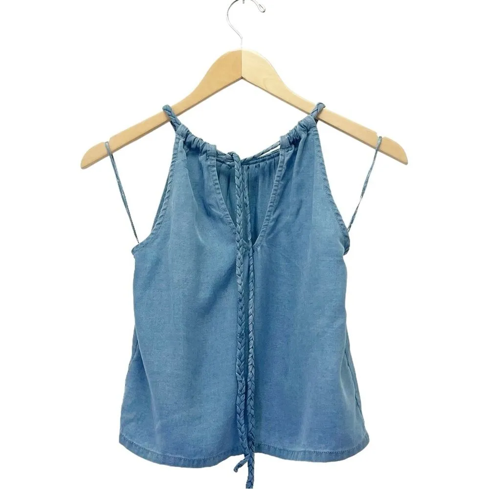 NWT Joie Chambray Blue Tencel Cropped Braided Cord Summer Halter Top Size XS NEW - Image 4