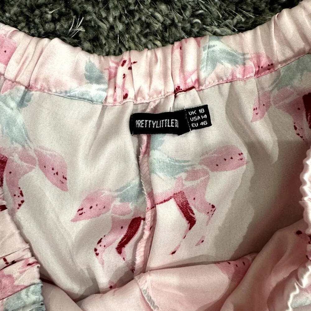 PrettyLittleThing Unicorn Satin Pajama Shorts in Pink, Size 14​​​ - Image 2