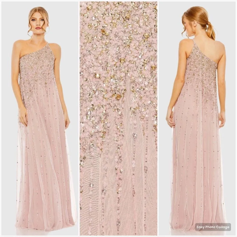 Mac Duggal 9224 Womens Pink One Shoulder Embellished Trapeze  Gown 16 18 20 - Image 3