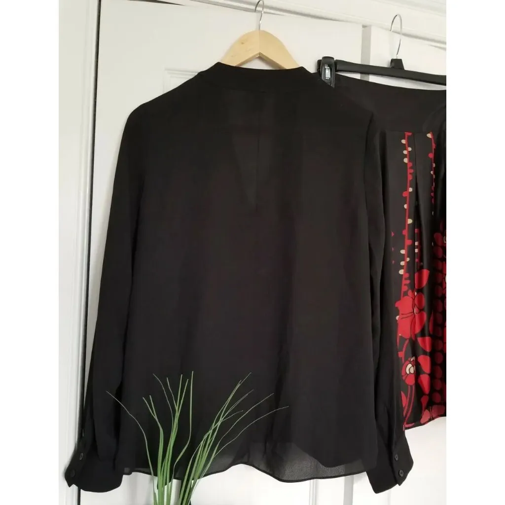 Chelsea28 Womens Faux Wrap Top Long Sleeve V Neck Blouse Black Size (M) - Image 9