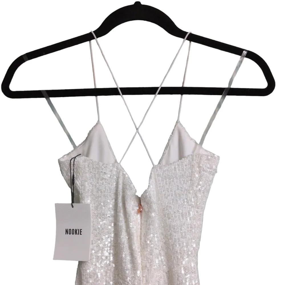 Nookie Supreme Mini White Sequins Bodycon Crisscross Straps Cutout S New - Image 4