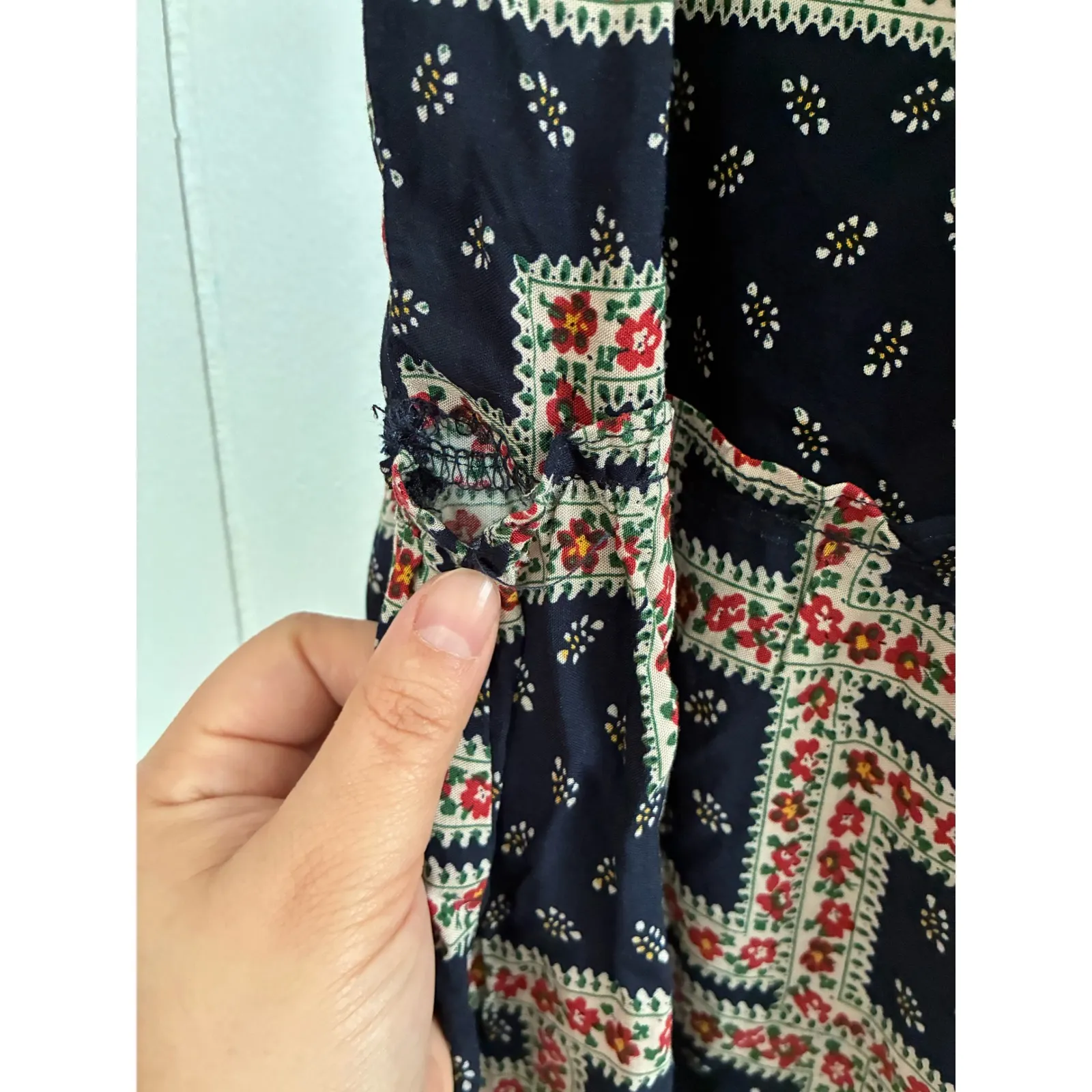 NWT Natural Life Patchwork Maxi Dress Navy Red Floral Tiered Midi Bohemian Small - Image 6