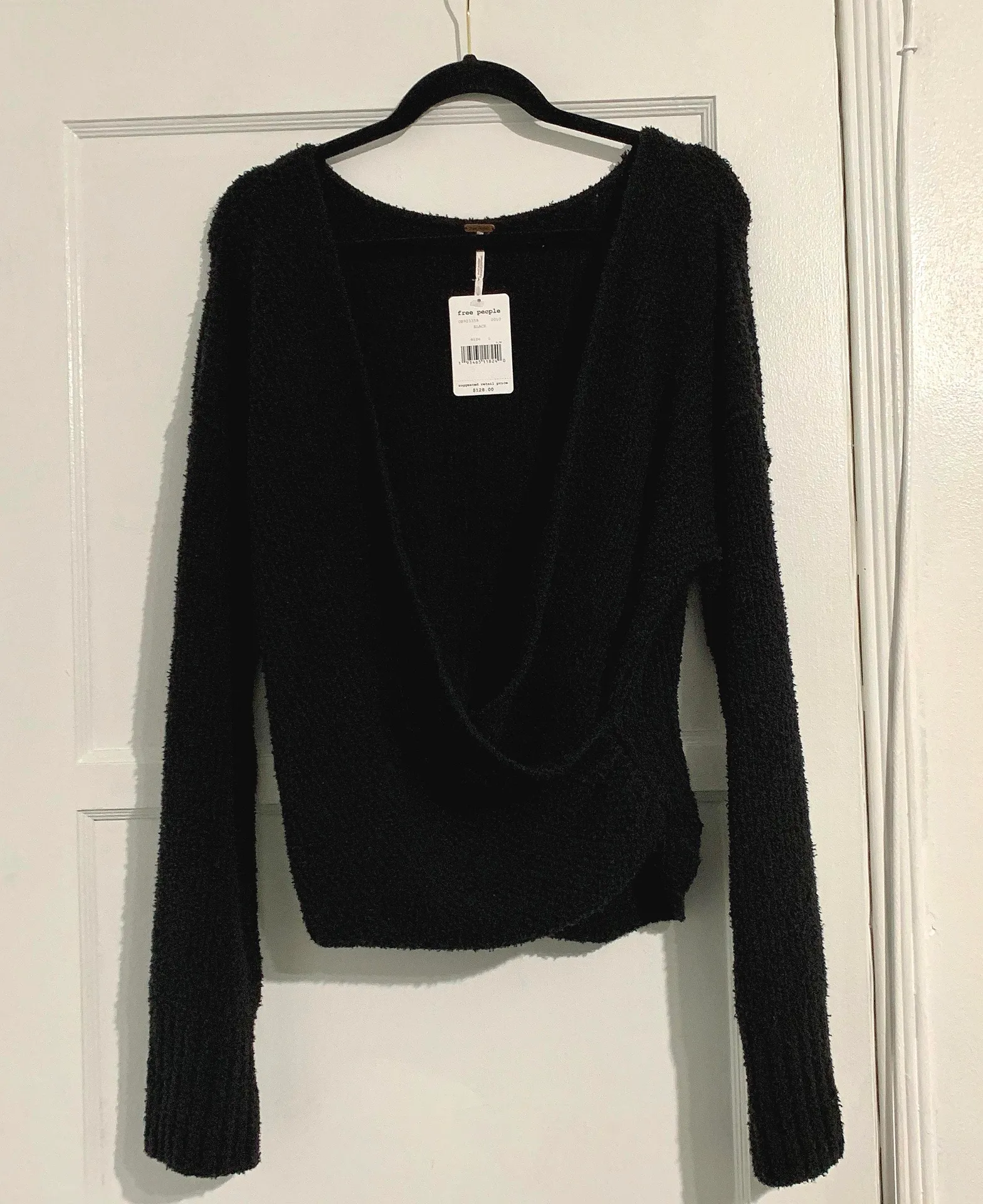 black v neck fuzzy sweater - Image 2