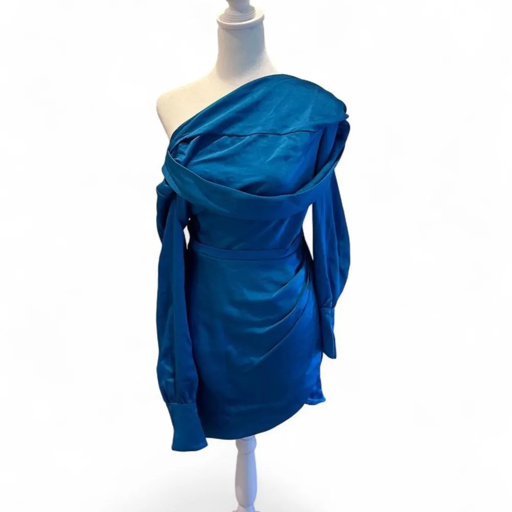 Simkhai‎ Cameron One Shoulder Satin Cocktail Mini Dress Phthalo Blue Sz 0 - Image 2