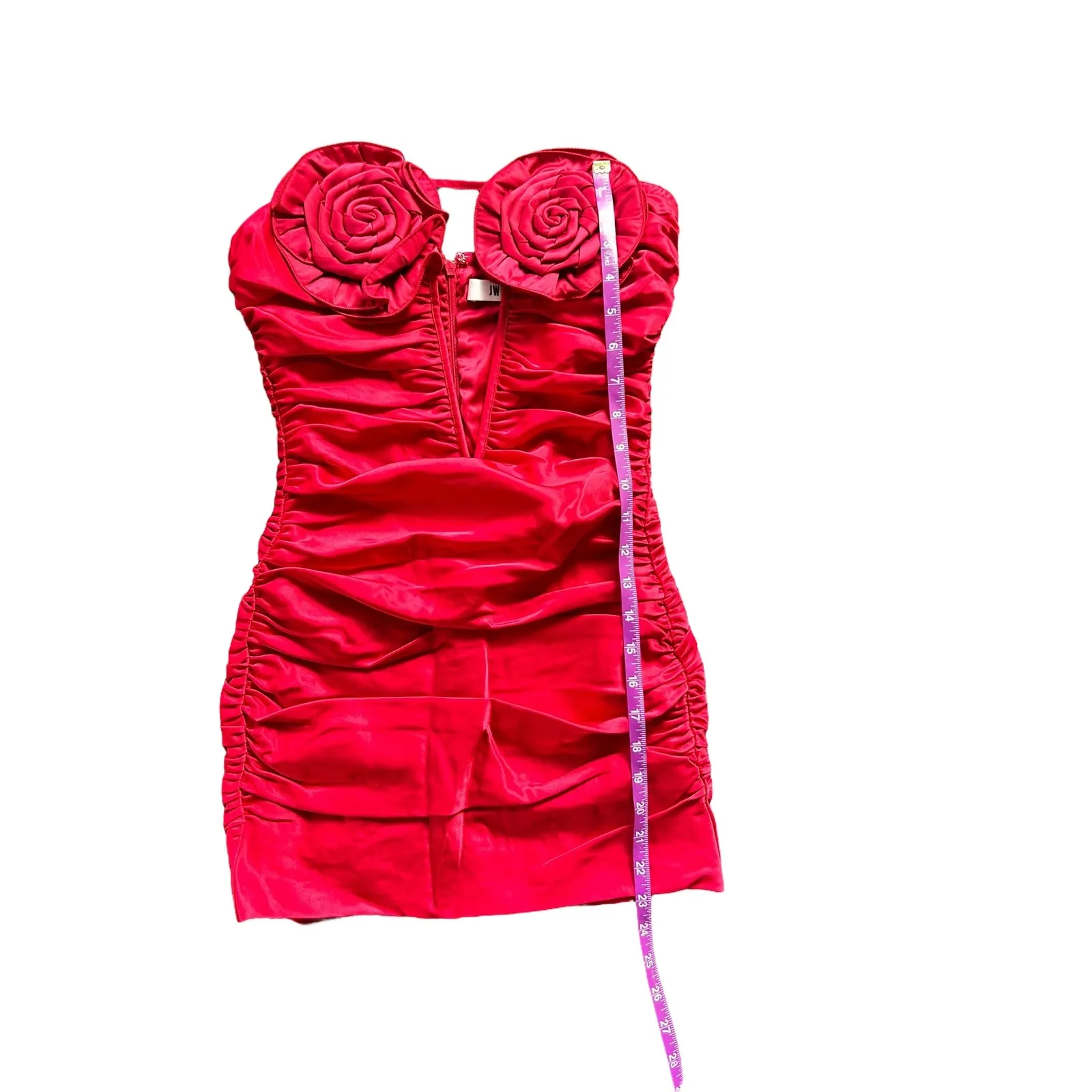 JW PEI Bailee Red Floral Appliqué and Ruched Tube Mini Dress Strapless Size 2 - Image 7