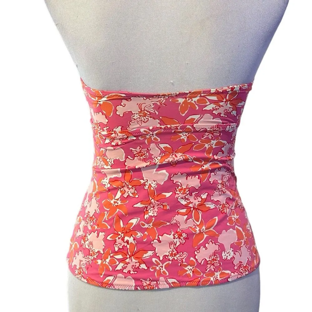 Lilly Pulitzer Strapless Tankini Swim Top Twist Front Pink Floral Womens Size XS - Image 3