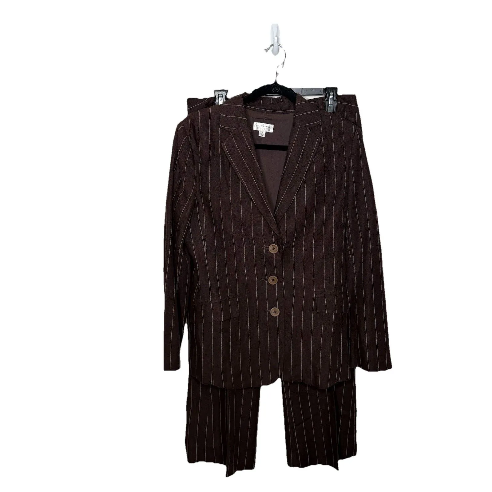 Isaac Mizrahi for Target Brown Linen Pinstriped Blazer Pants Suit Jacket Sz 8 - Image 9