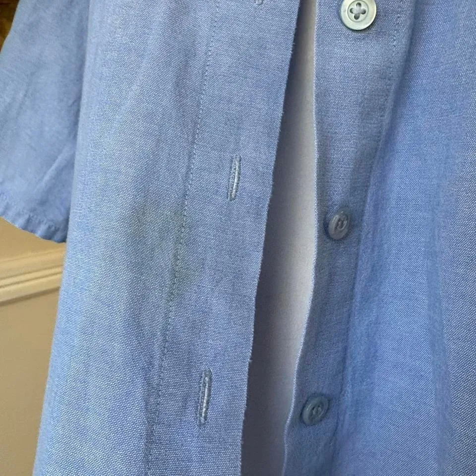 Vintage 90s Denim Blue Bunny Floral Embroidered Button Up Short Sleeve Grannycor Size L - Image 3