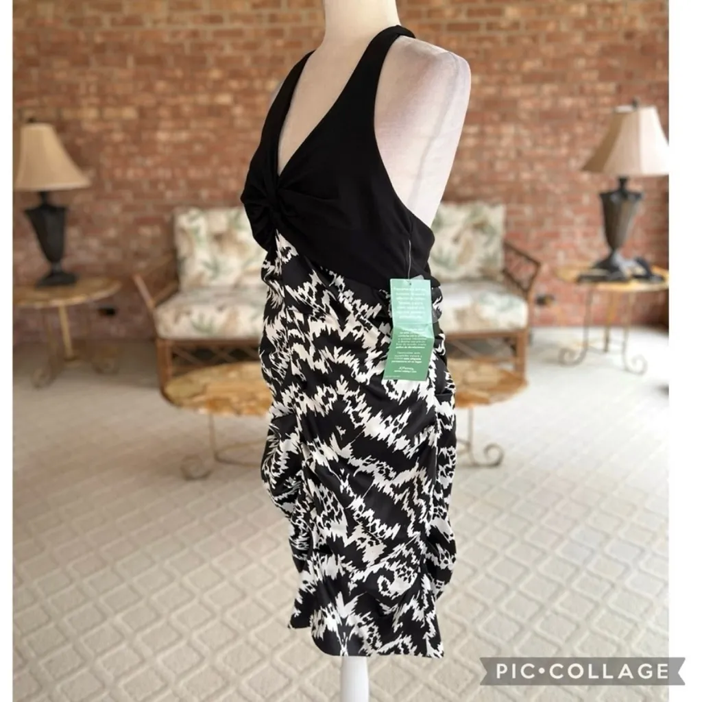 NWT Nicole by Nicole Miller Dress Ruched Halter Satin Black White 10 Cocktail - Image 5