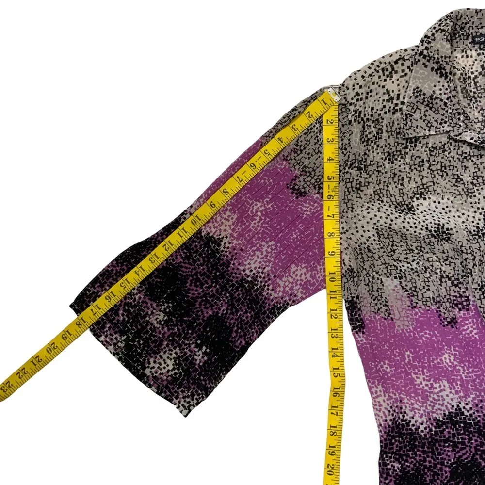 Fashion Bug Blouse V Neck Button Up Collar Accordion Fabric Cheetah Purple XL - Image 10