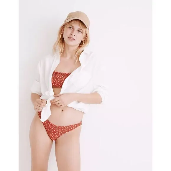 NEW Madewell Second Wave Curved-Waist Bikini‎ Bottom in Ditsy Floral, L - Image 4