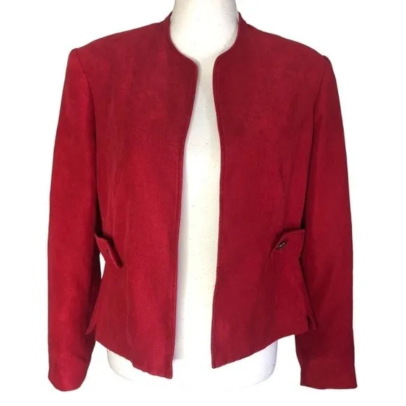 Dressbarn Petite Vintage Red Open Front Suede Blazer - Image 37