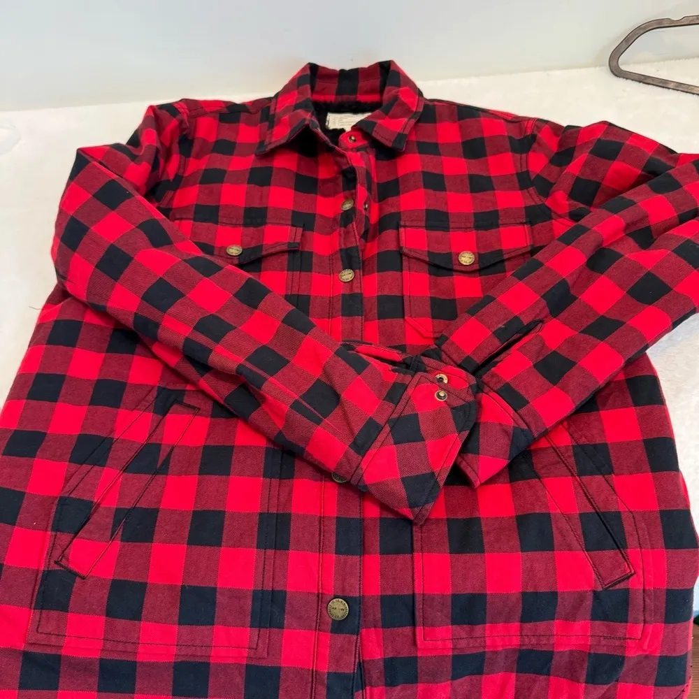 Current Elliott Red Black Plaid‎ Sherpa Workman Shacket Jacket Size 2/ M - Image 9