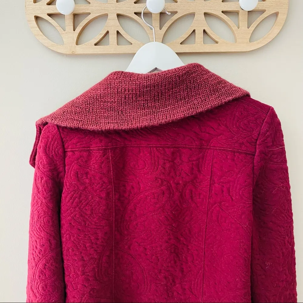 Saturday Sunday by Anthro. Loden Jacquard Moto Jacket Burgundy Sz XS - Image 7
