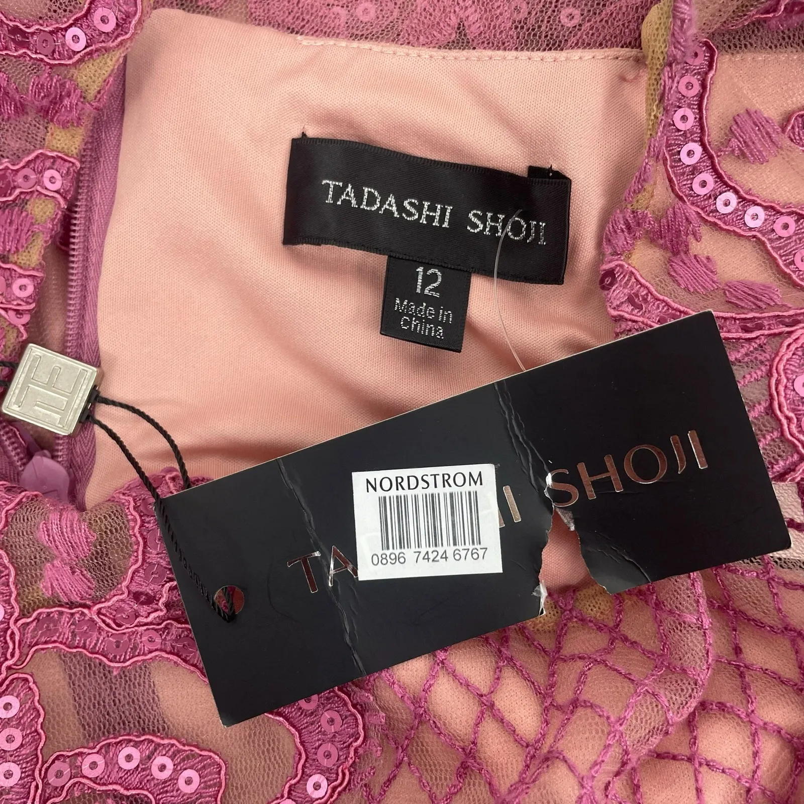 Tadashi Shoji Miranda Sequin Embroidered Cocktail Dress Mauve Size 12 - Image 8