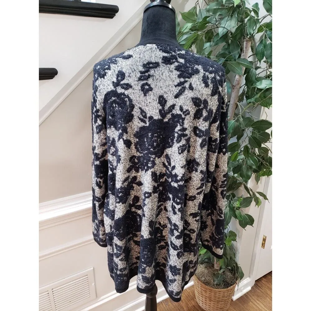 Palette Women Black Floral Nylon Open Front Long Sleeve Cardigan Sweater Size XL - Image 6