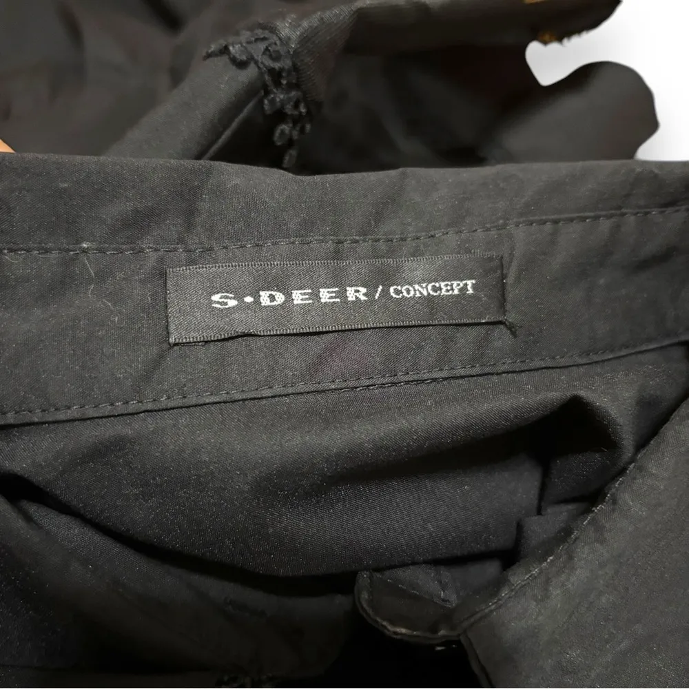 S•Deer Black Gothic Classic Solid Mesh Sleeve Mini Shirt Dress - Image 12