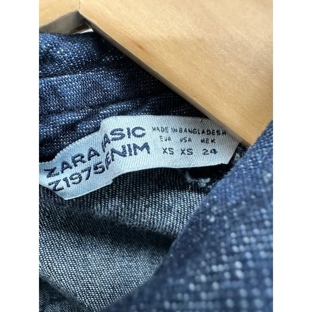 Zara Womens Denim Dress Size XS Cotton Collar Pockets Feminine Dark Academia - Image 5