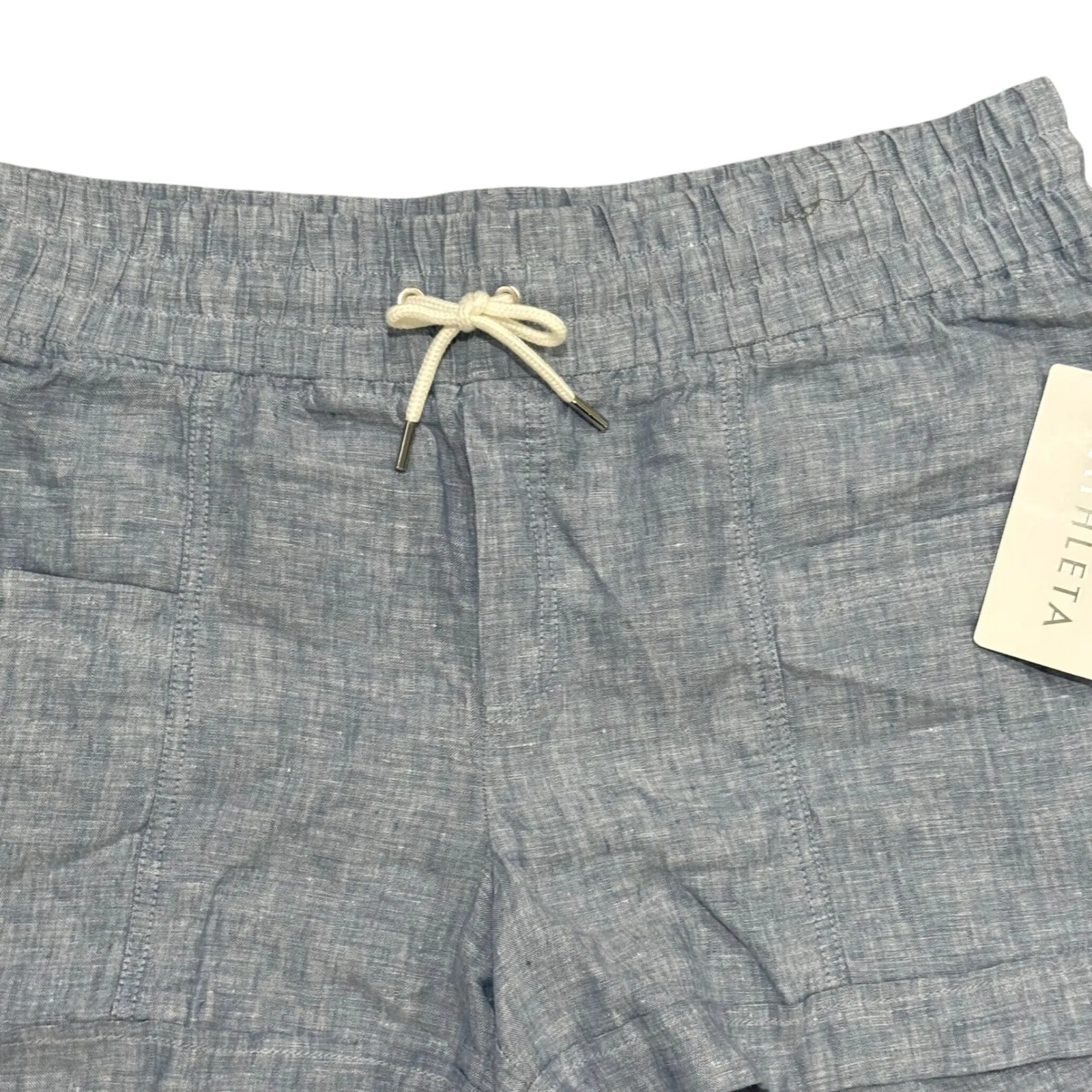 Athleta Cabo Linen 4" Short blue Women's size 16 NEW - Image 3