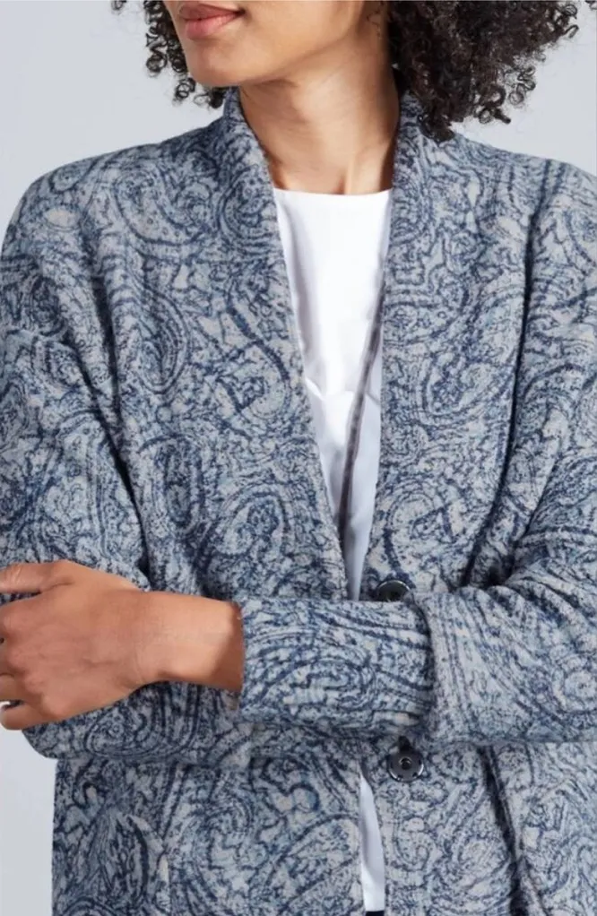 J.Jill Pure Jill Textured Paisley Sweater Coat Cotton Blend Blue Snap Front SP - Image 2