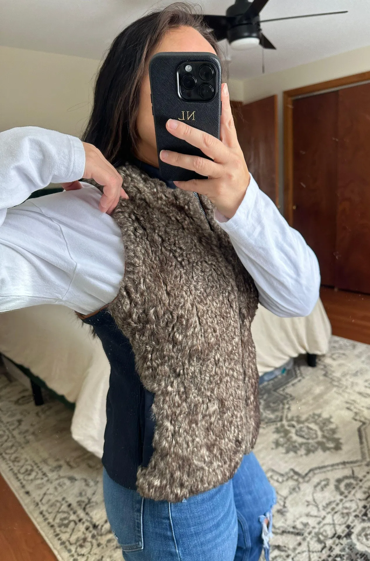 Vintage Faux Fur Vest Blue - Image 3