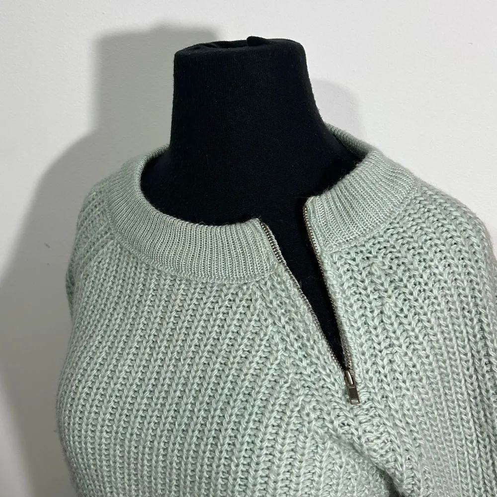 EUC J Crew Wool Mohair Blend Grew Neck Sweater Zipper Detail‎ Womens Small Gray - Image 2