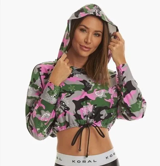 NWOT Koral Womens Clover Energy Cropped Long Sleeve Hoodie Bandana Troop sz XS - Image 2