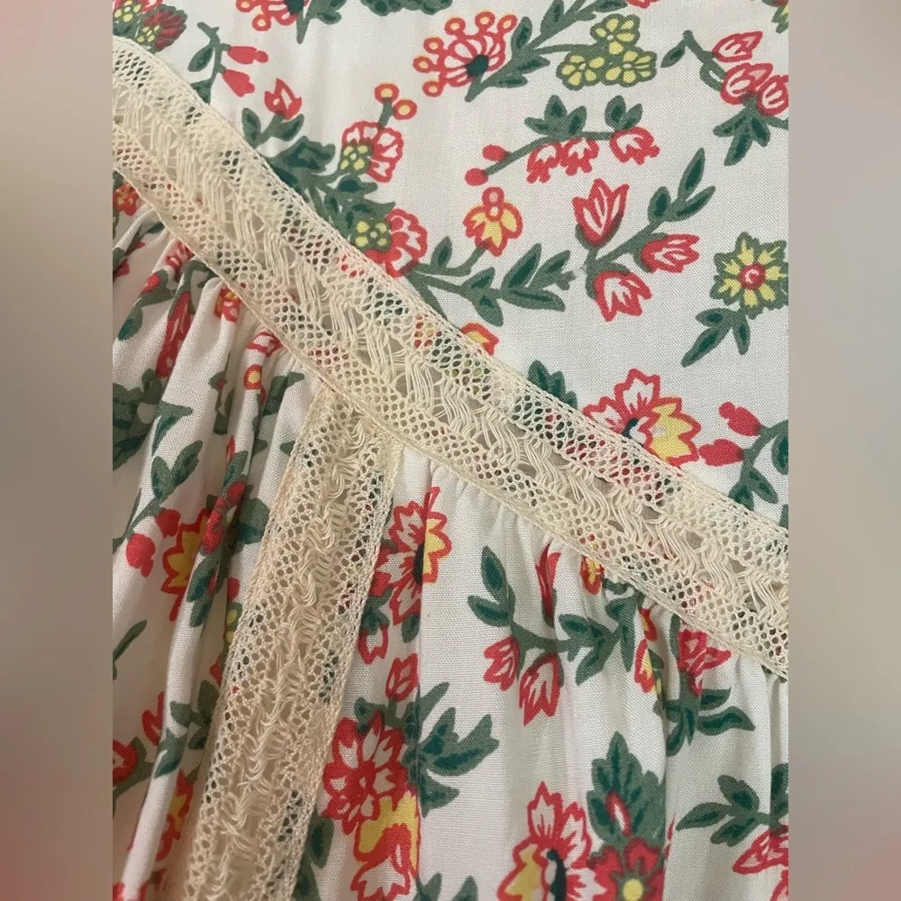 Entro Floral Lace Detailing Cottagecore Fairycore Peasant Babydoll Dress Medium - Image 2