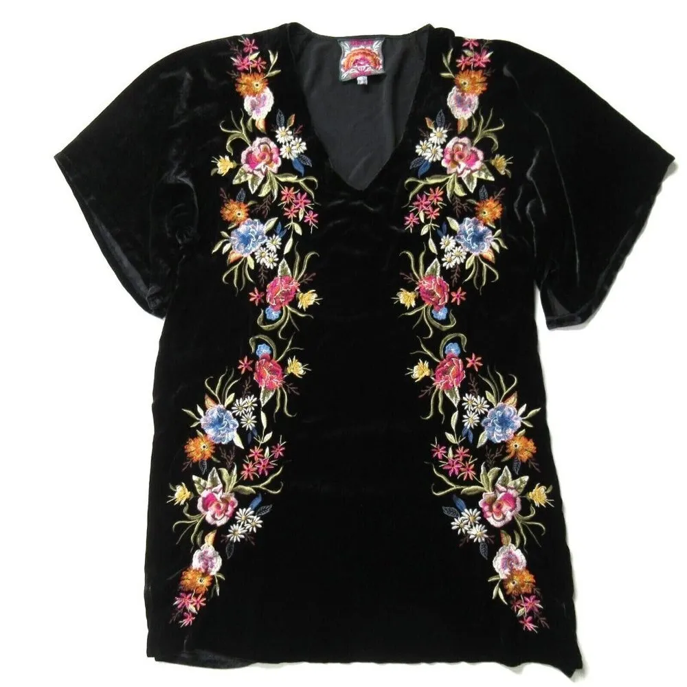 NWoT Johnny Was Isla in Black Embroidered V-neck Velvet Tunic Kimono Dress XS - Image 2