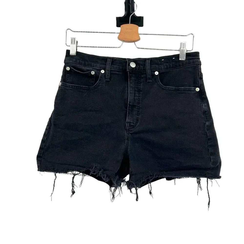 Madewell High-Rise‎ Denim Shorts in Lunar Wash Black Denim Size 28 - Image 3