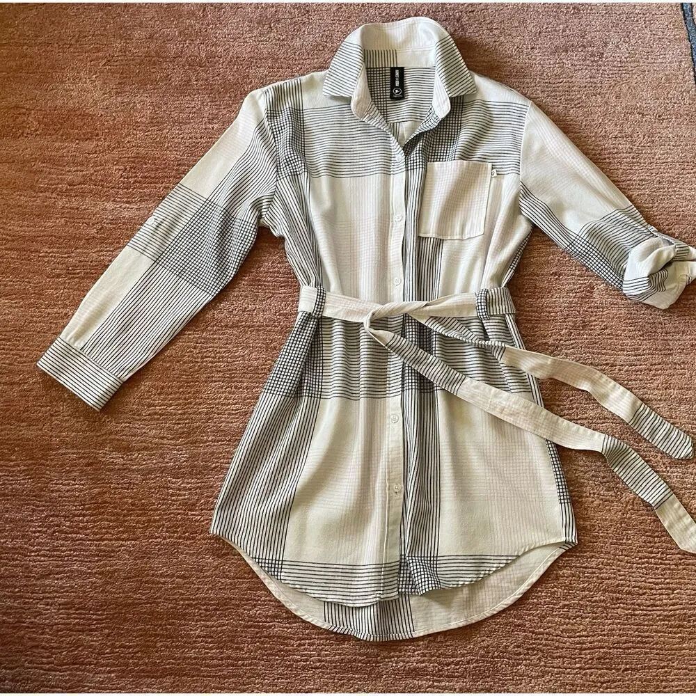 Agnes And Dora Tunic Dress Sz M -S Plaid Full Length Buttons Tie Waist - Image 2