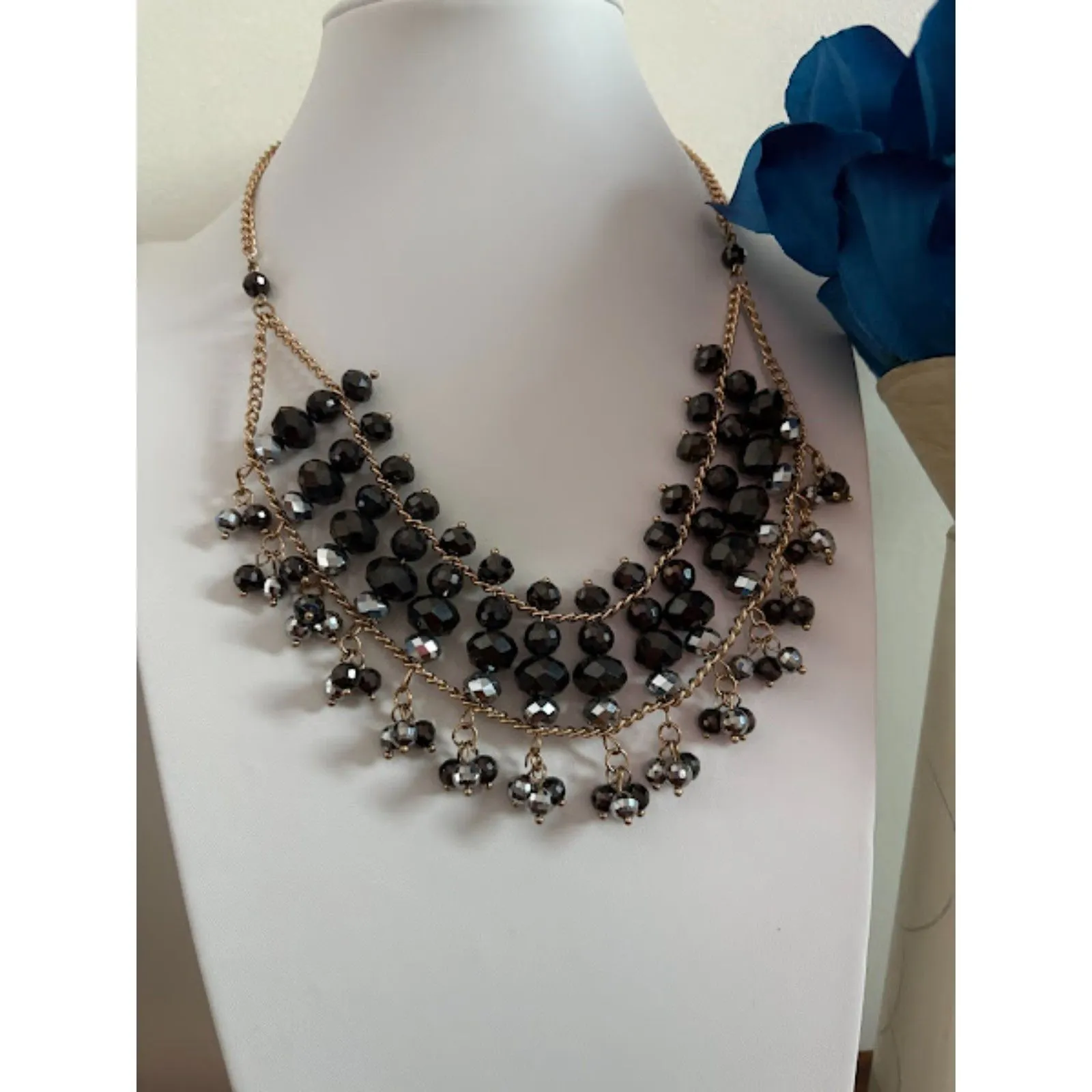 Chico's  Stunning Multilayered Black Beaded Necklace 17" - Image 2
