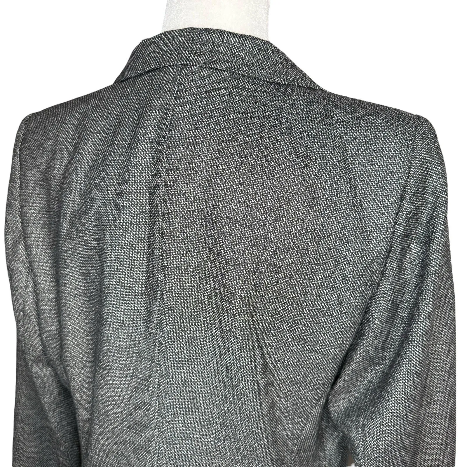 Lafayette 148 New York Gray Virgin Wool Silk Blazer 12 Single Button Jacket $698 - Image 7