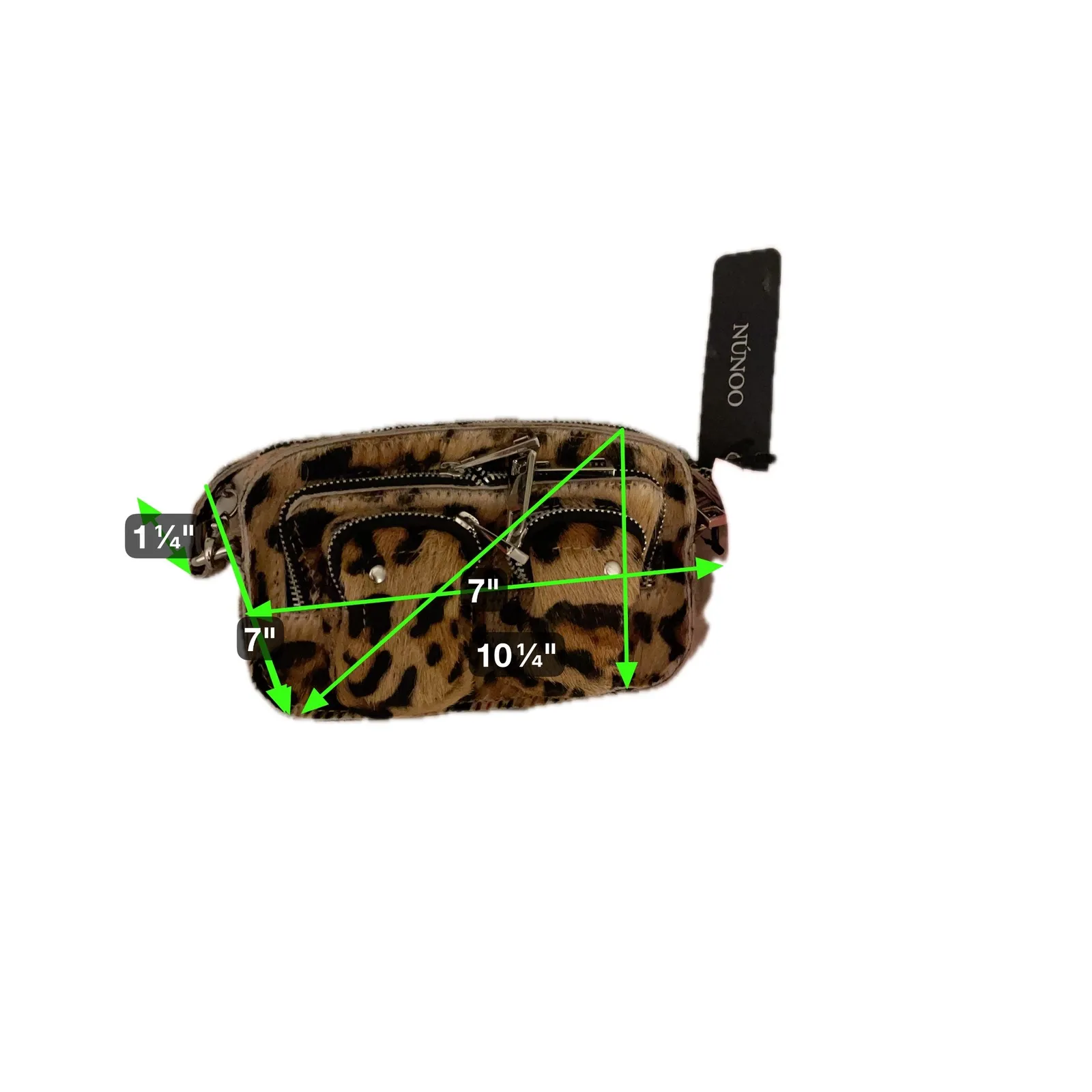 NUNOO Leopard Print Calf Hair Crossbody Bag Silver Tone Hardware NWT Brown - Image 2