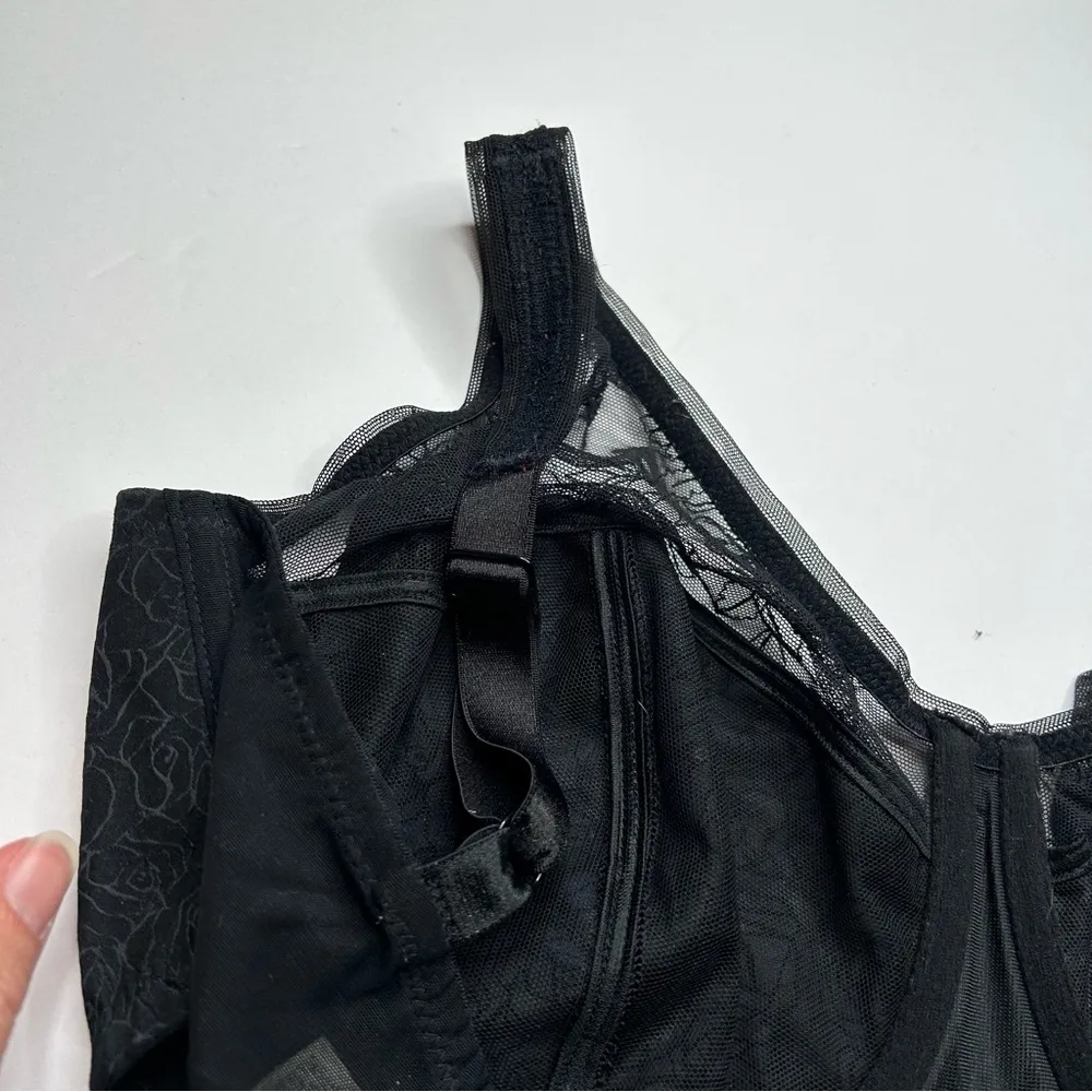 Wacoal Black Full-Coverage Bra 36G 36DDDD rose floral Lace unlined - Image 9