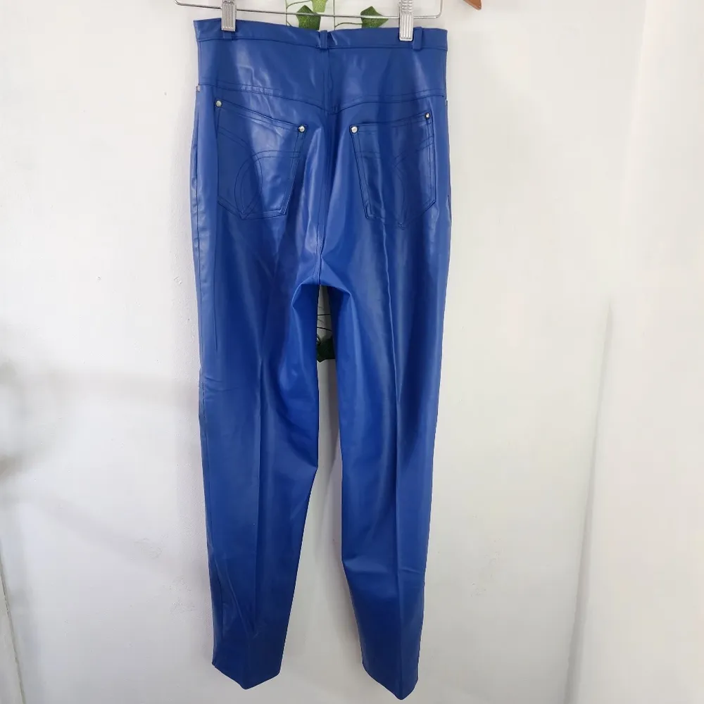 Vintage 80s Vinyl Leather Pants Creative Force By Audrey & Bob Blue Size undefined - Image 4
