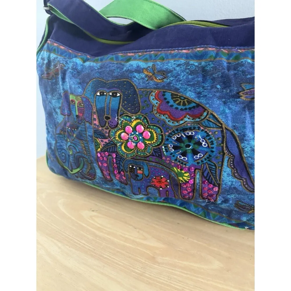 Laurel Burch Cotton Tote Bag Canine Family Mystical Dogs Canvas Handbag Sun Sand Blue - Image 3