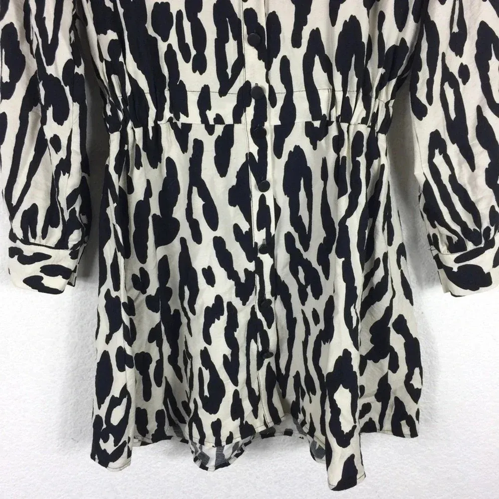 Zara Animal Print Long Sleeve Aline Button Mini Shirt Dress XS - Image 11